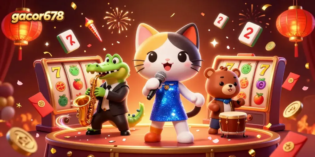 Experience excitement with gacor678 as characters perform in a vibrant casino environment.