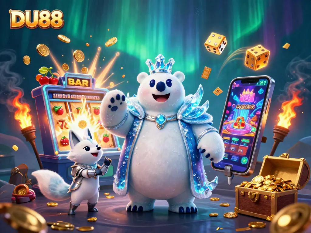 Spin the reels with DU88 in an enchanting casino fantasy featuring a polar bear and snow fox.