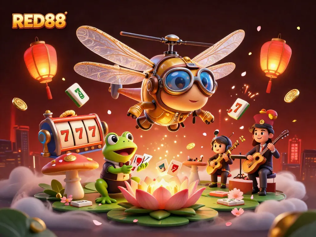 Experience thrilling action at RED88 with a lively casino scene featuring captivating characters.