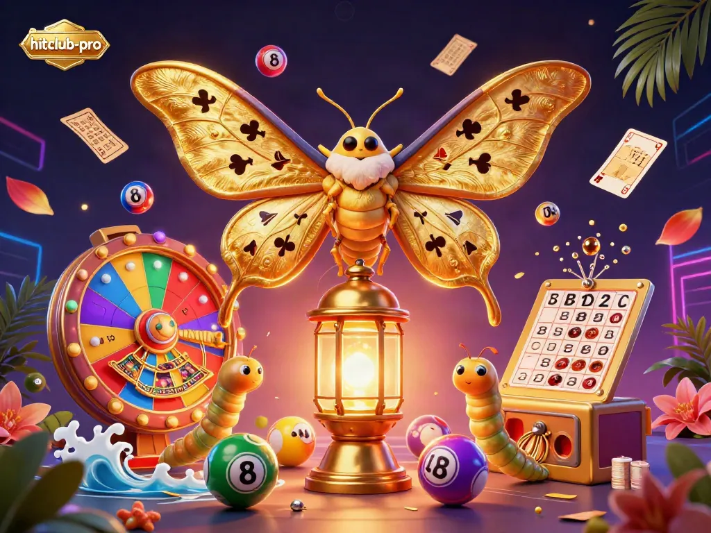 Engage with hitclub-pro's vibrant casino scene featuring an atlas moth and dynamic gaming elements.