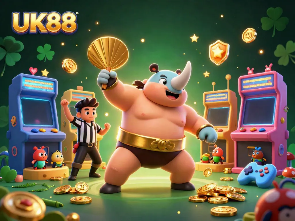 Experience excitement at UK88 with a dynamic gaming scene featuring a sumo beetle champion in action.