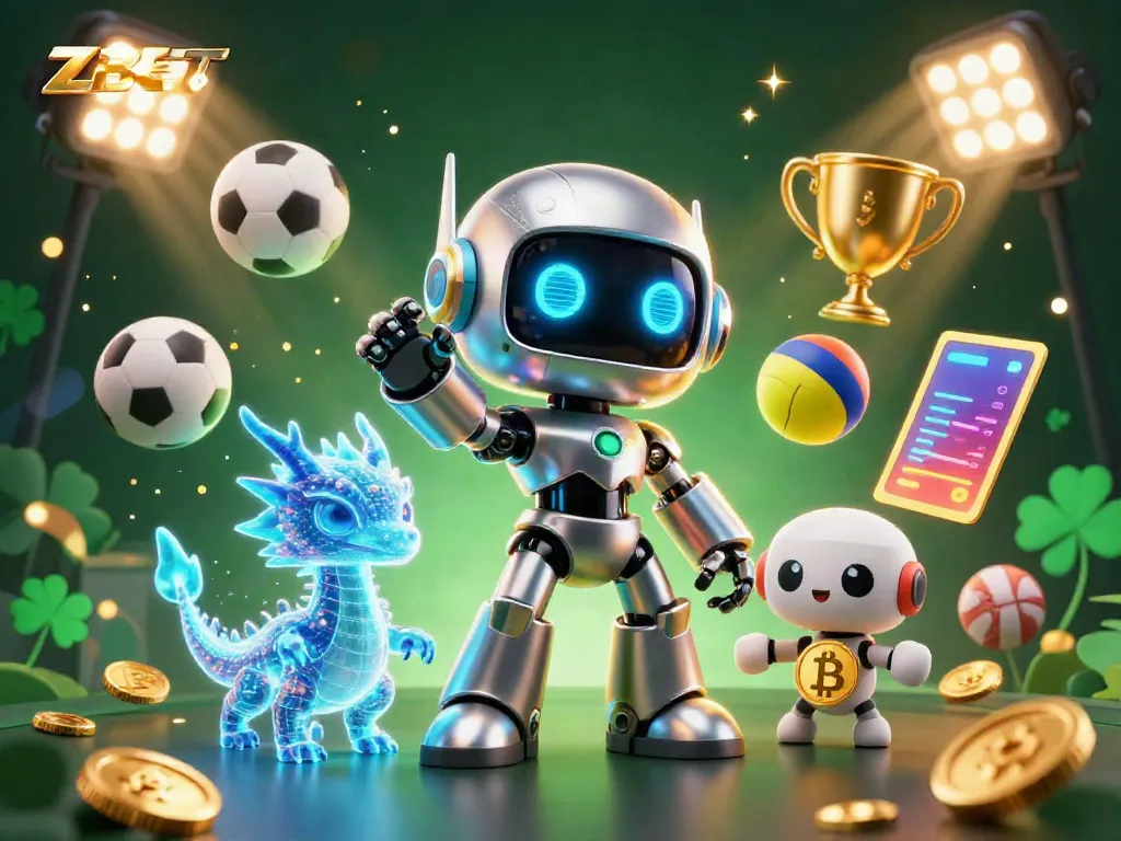Engage with ZBET's vibrant online casino experience featuring dynamic sports elements and a futuristic mascot.