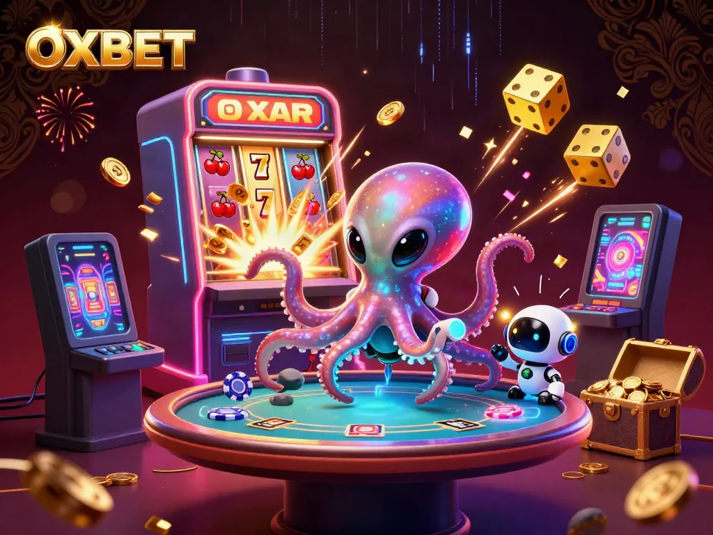 Experience thrilling gameplay with OXBET's dynamic casino scene with alien characters and vibrant symbols.