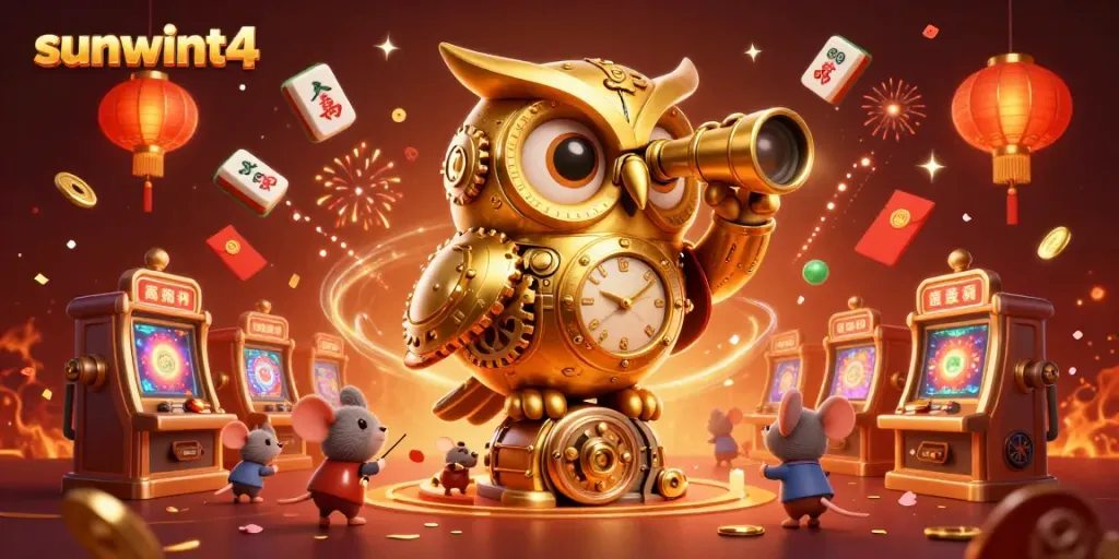 Experience the excitement at sunwint4 with vibrant casino action featuring a golden owl and animated elements.