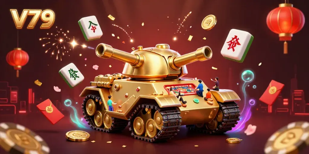Experience thrilling mini-casino action with V79’s vibrant 3D beetle tank, confetti, and golden elements.
