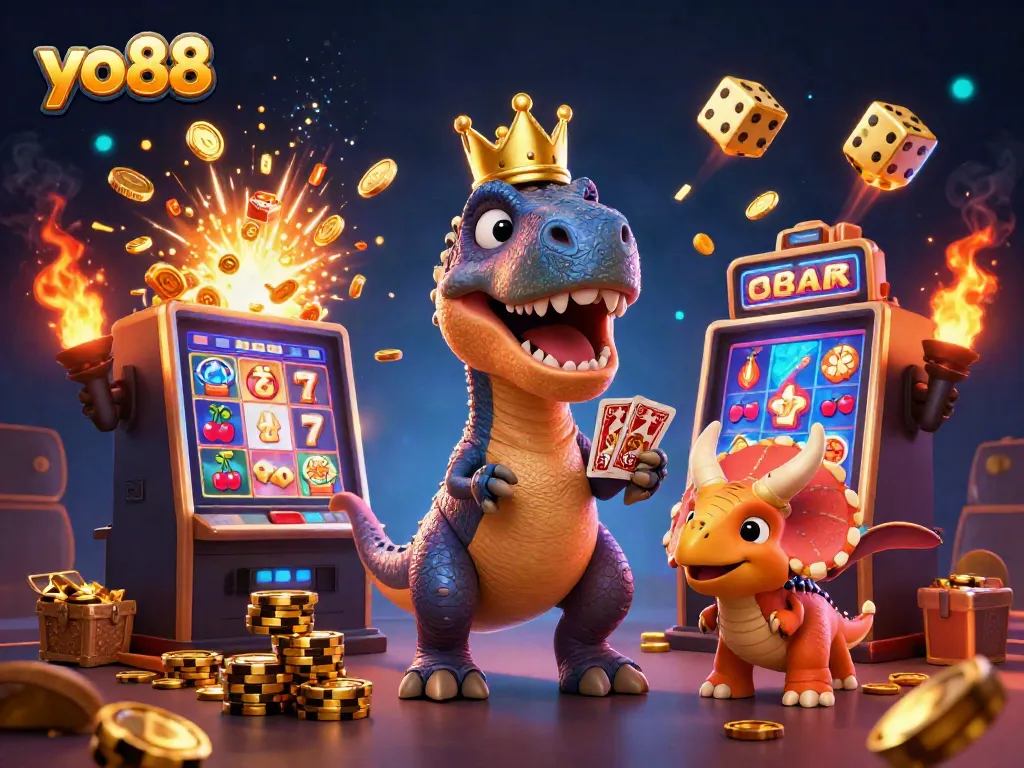 Experience thrilling games at yo88 with a vibrant scene featuring engaging characters and immersive casino elements.