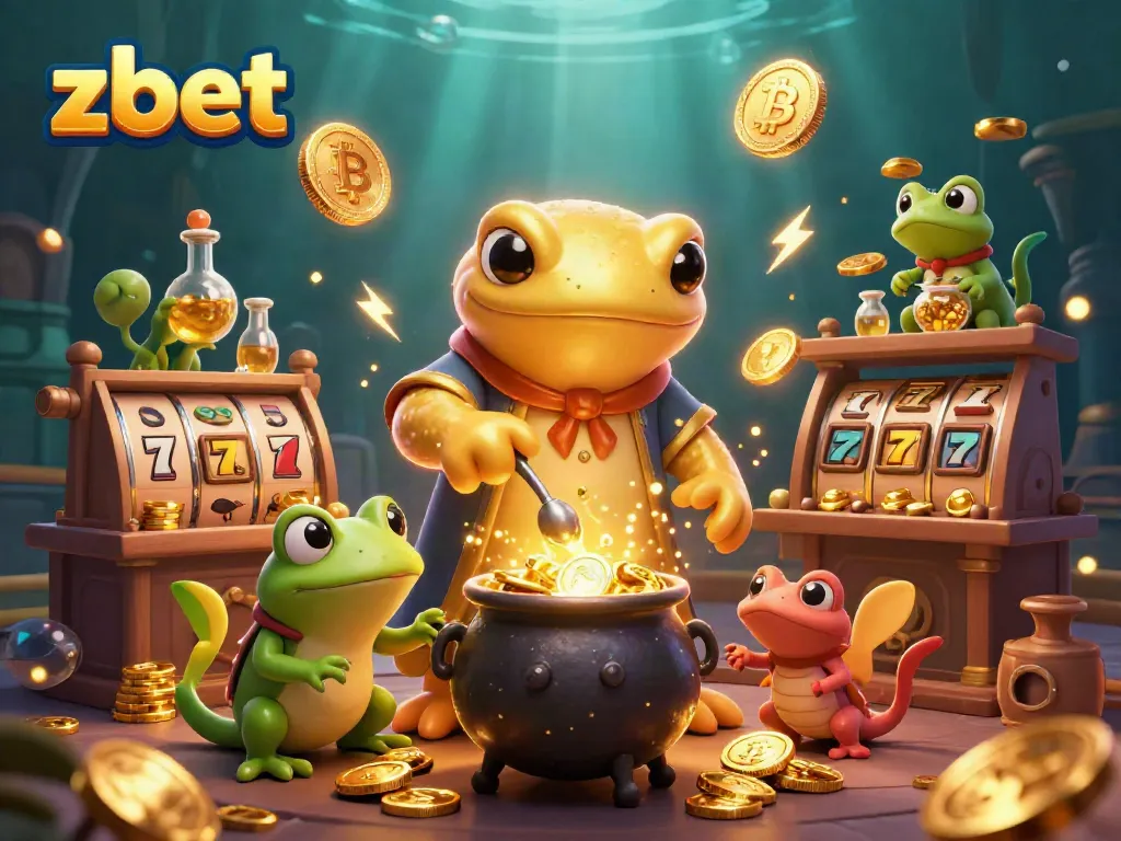 Engage with ZBET's vibrant casino scene showcasing gold coins, slots, and magical creatures