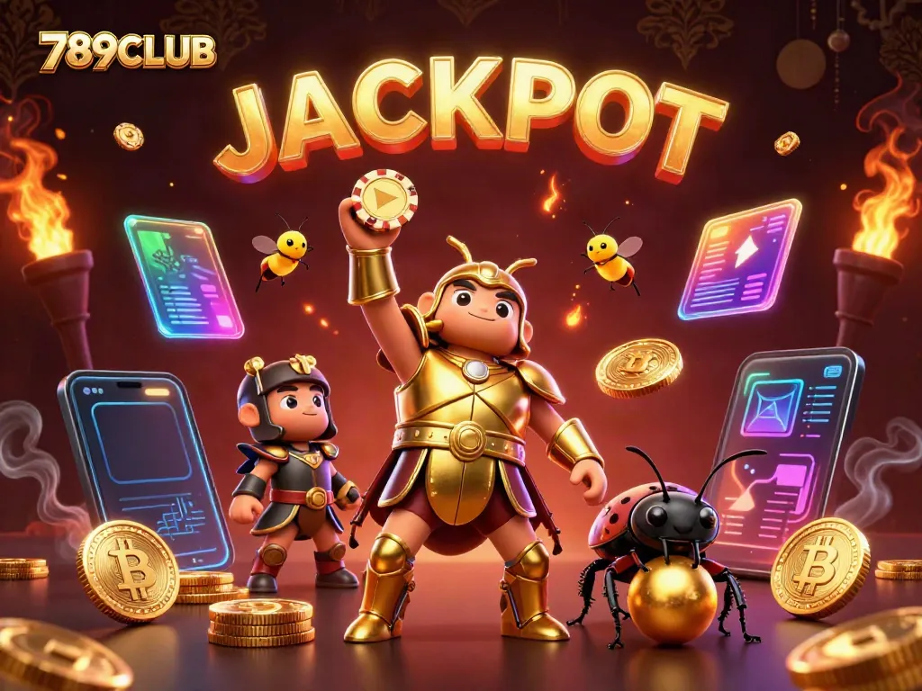 Experience a thrilling victory at 789CLUB with bold cartoon characters celebrating jackpot wins in a vibrant casino scene.