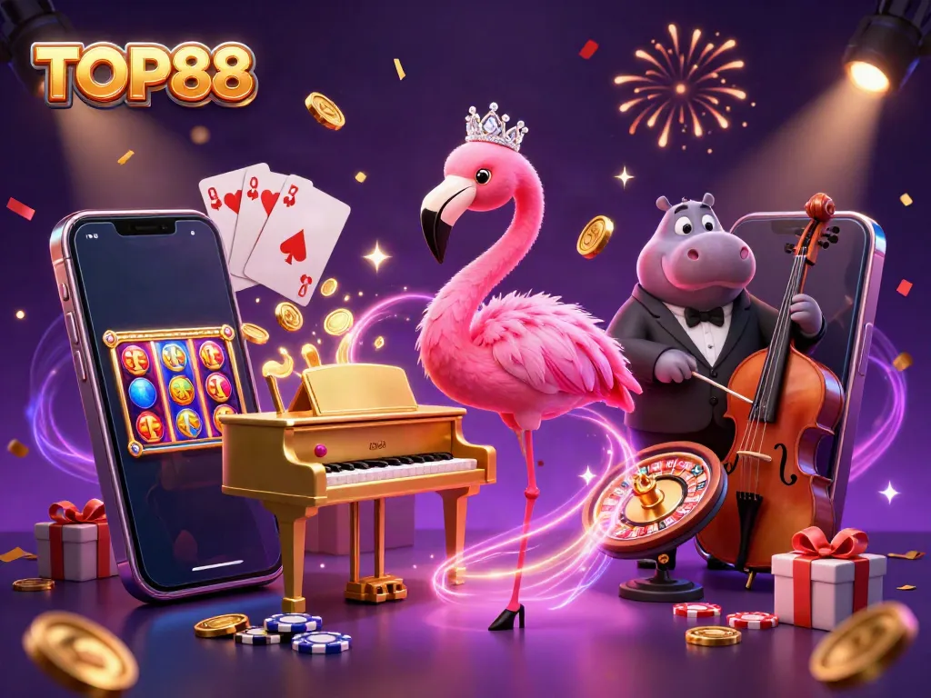 Join the excitement at TOP88 with vibrant casino characters and thrilling game action.