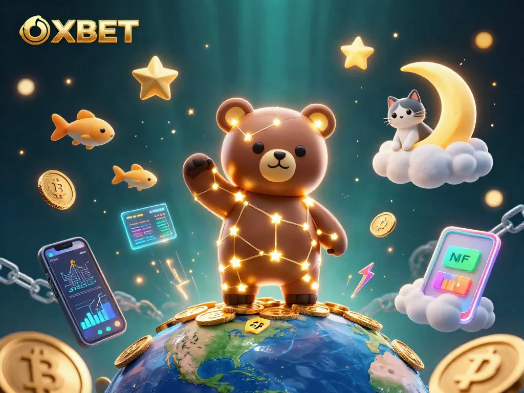 Engage with OXBET's immersive gaming elements in this vibrant 3D digital illustration.