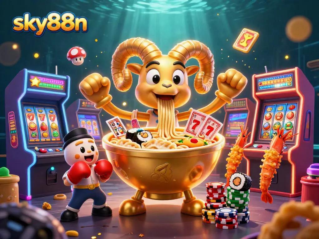 Engage with thrilling games at sky88n, featuring vibrant casino elements like slots and energetic characters.