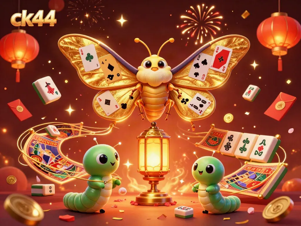 Engage with ck44's vibrant gaming atmosphere in this colorful 3D illustration showcasing casino elements.