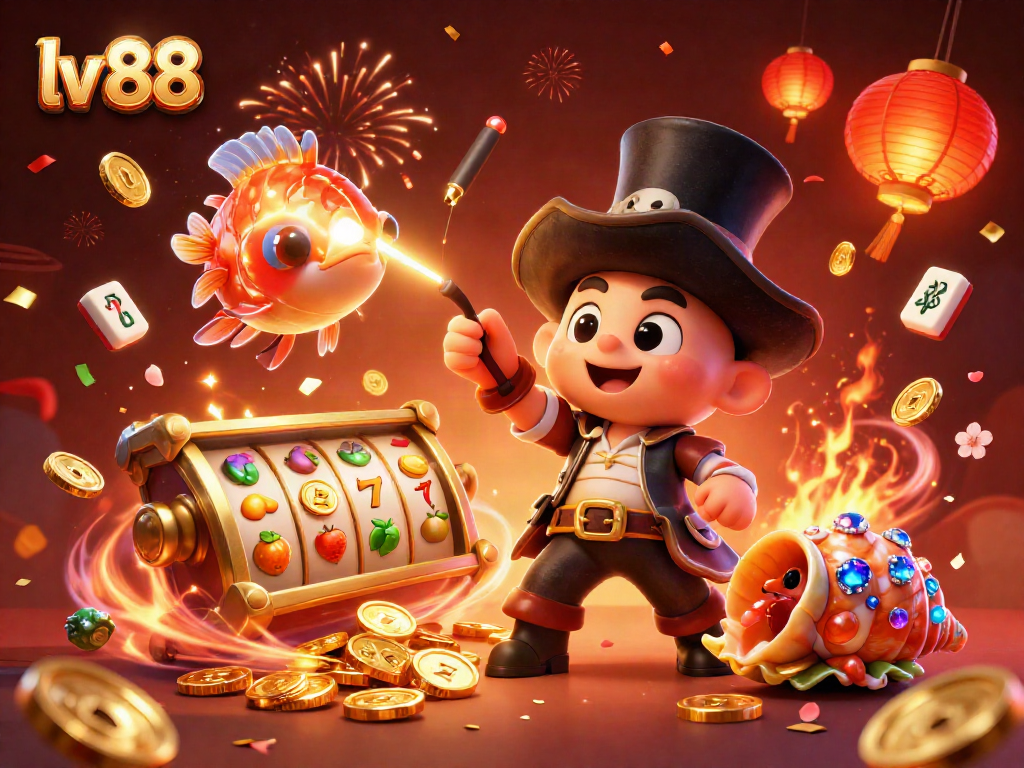 Engage with lv 88's vibrant casino thrill featuring a 3D anglerfish, coins, and lively game elements.