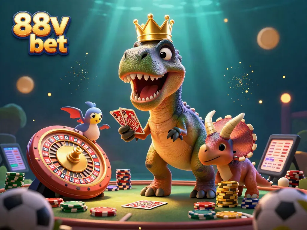 Experience the excitement of 88v bet with T-Rex and friends engaging in sports betting fun.