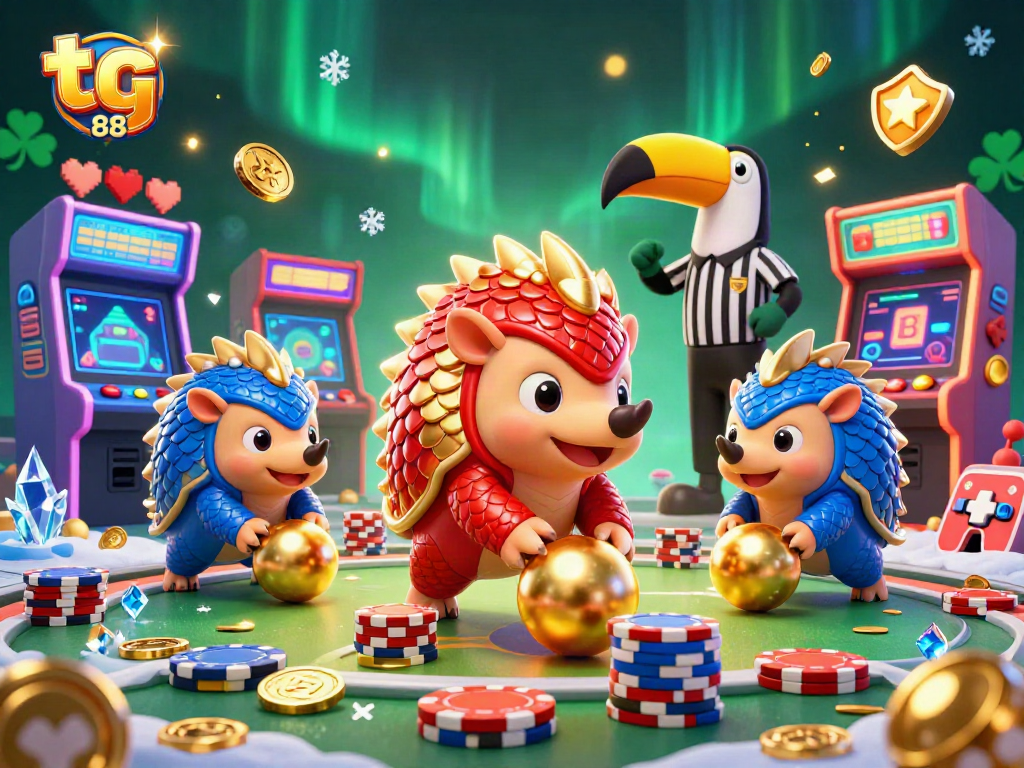 Engaging tg 88 scene with pangolins battling through chips in a vibrant casino setting.