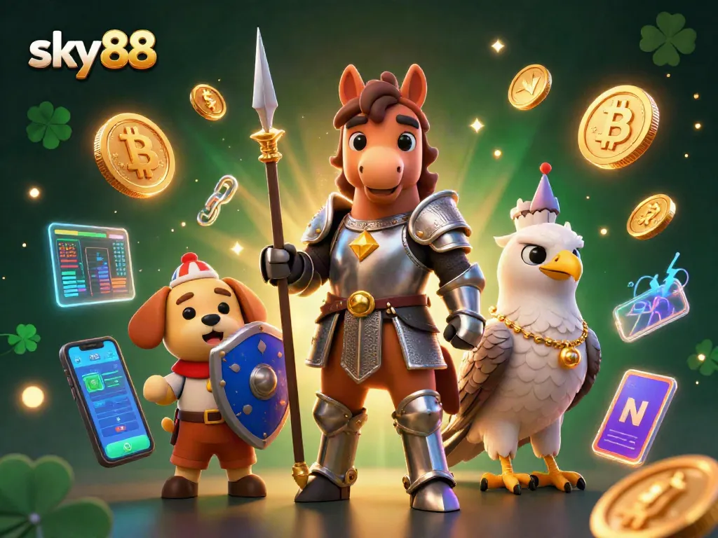 Engage with sky88's immersive casino experience featuring animated knights and crypto elements.