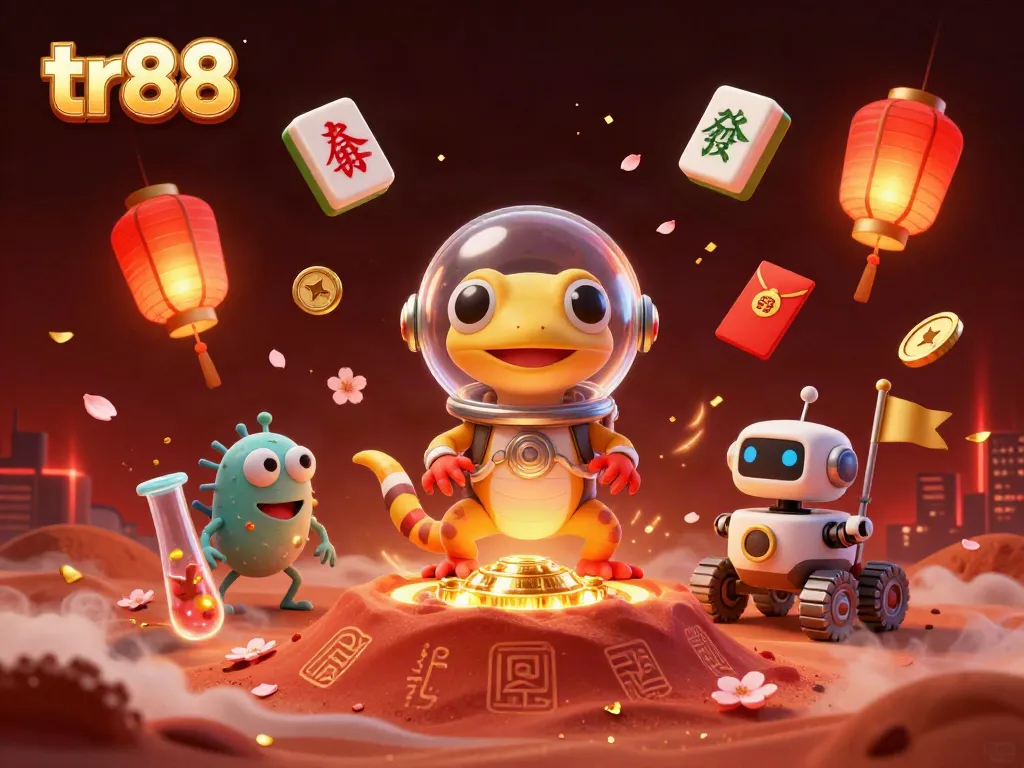 tr88's Martian gecko discovers a buried golden casino with dynamic casino elements throughout the scene.