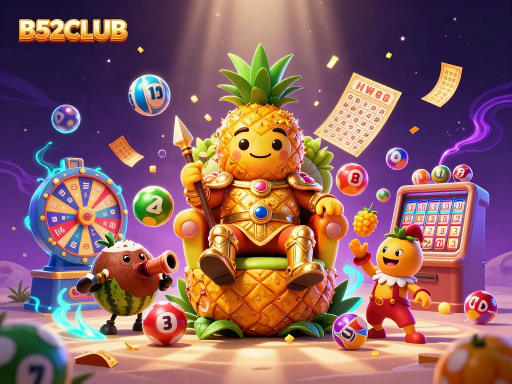 Experience vibrant B52CLUB fun with animated characters in a dynamic casino scene.