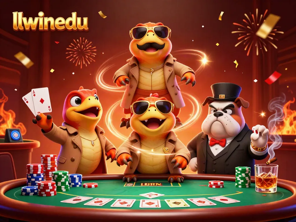Experience thrilling gaming action at llwinedu in an ultra-detailed 3D casino illustration full of dynamic elements.