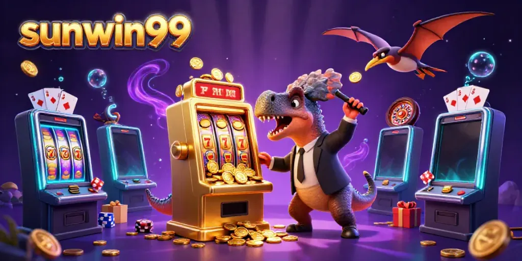 Experience the thrill of sunwin99 as a pachycephalosaurus triggers a jackpot in a vibrant casino setting.