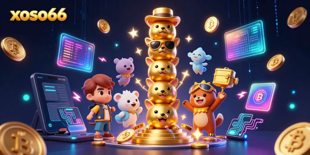 Experience thrilling gaming with xoso66's vibrant totem pole in this 3D illustration.