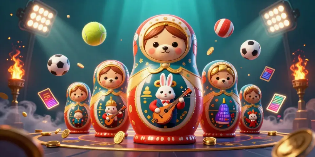 Engage with toto togel through an artistic 3D casino scene featuring playful characters and dynamic elements.