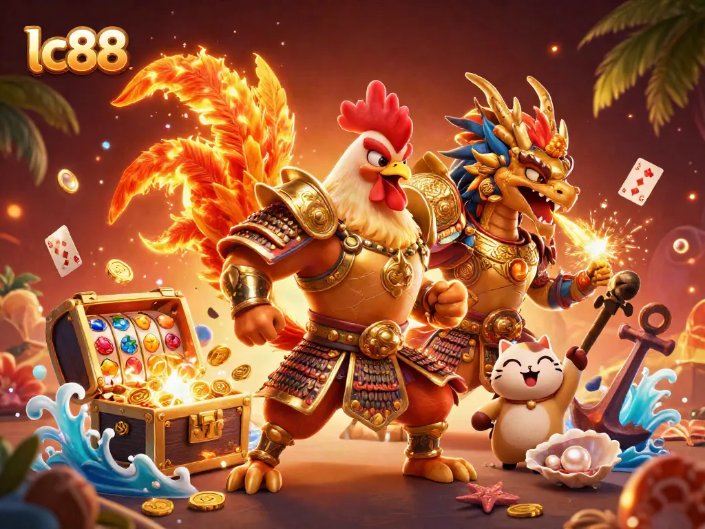 Experience the thrill of lc88 gaming with a vibrant 3D scene showcasing dynamic casino elements and characters.