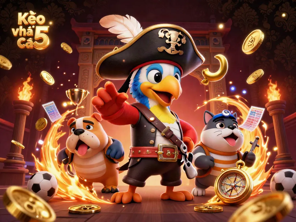 Experience the thrill of Kèo nhà cái 5 with dynamic betting visuals and engaging characters in this vibrant sports scene.