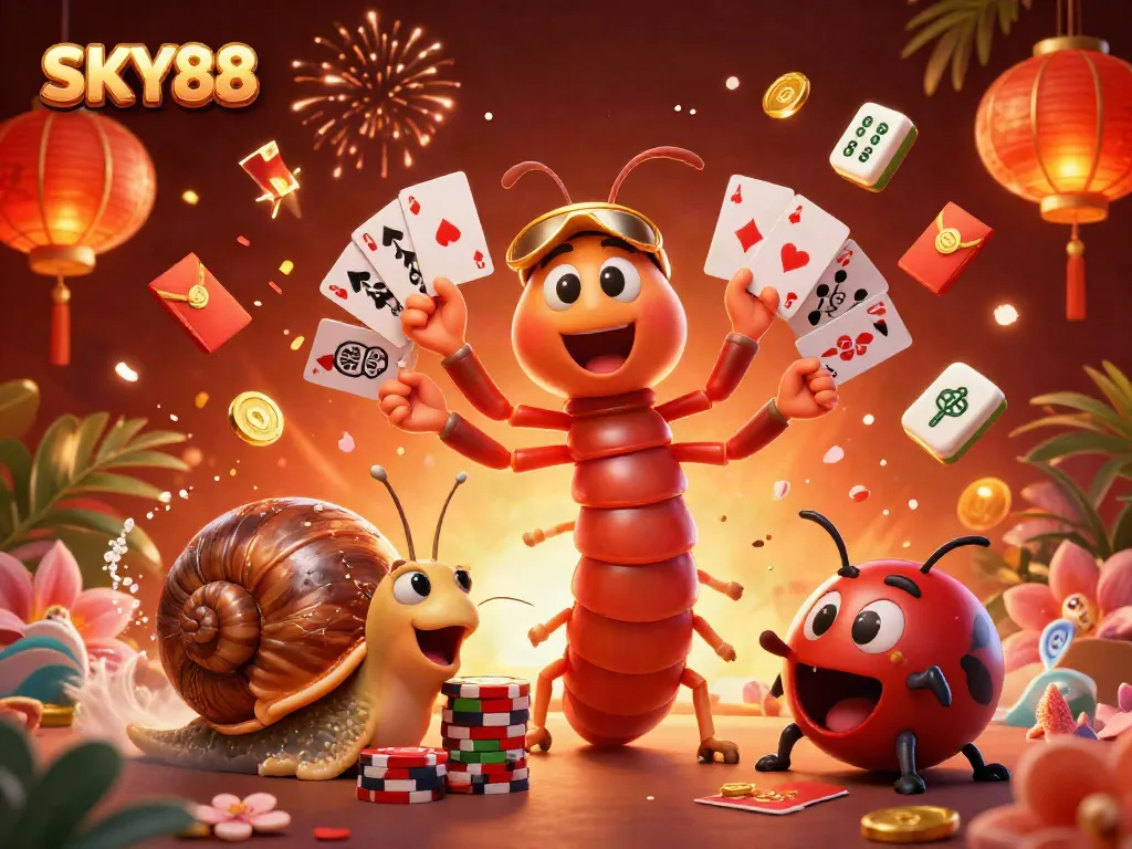 Experience thrilling games at SKY88 with lively casino elements and playful characters.