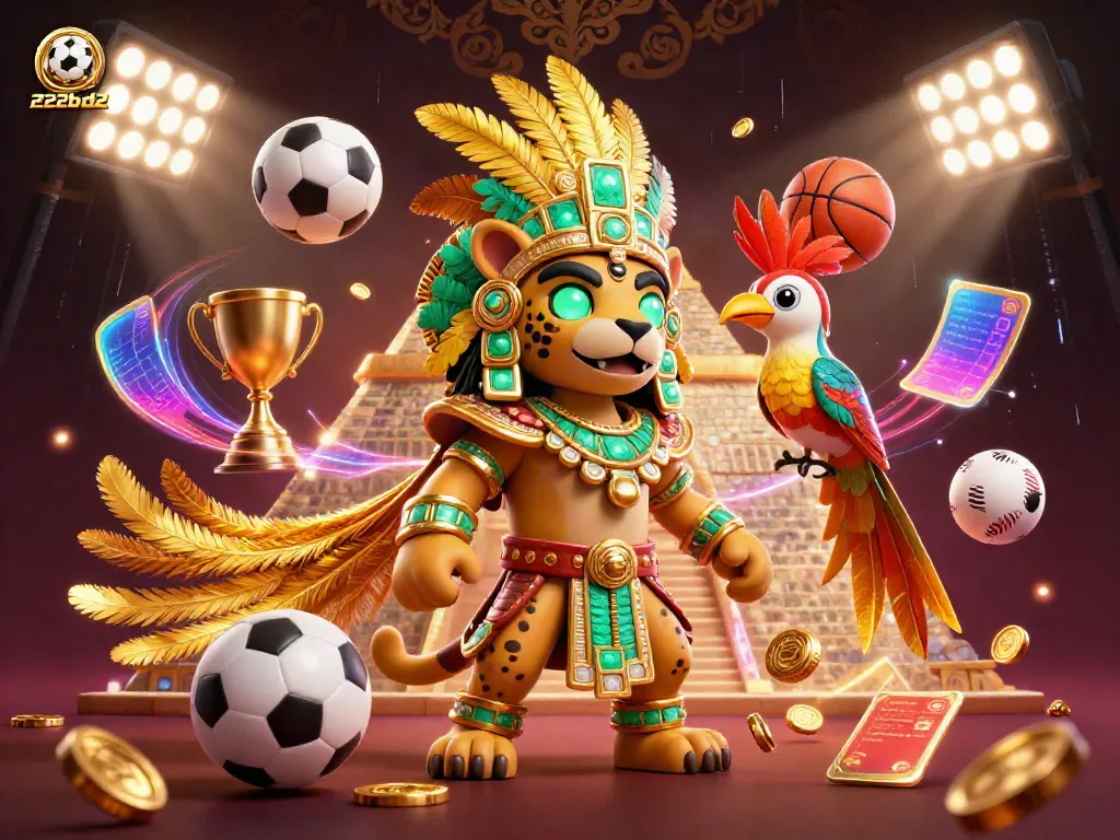Experience dynamic gambling action with 222bd2 in this vibrant 3D scene featuring winning sports elements.