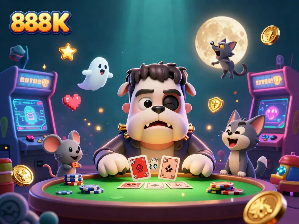 Join the fun at 888 K with a thrilling casino scene featuring magical characters and vibrant gaming elements.