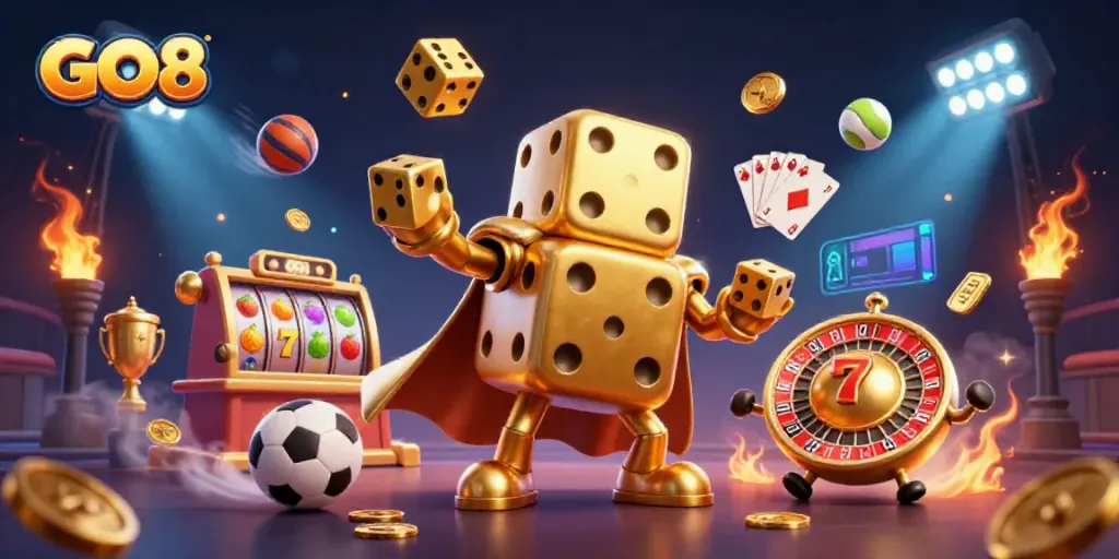 Experience the magic of GO8 with dynamic casino elements, golden dice, and exciting jackpots.