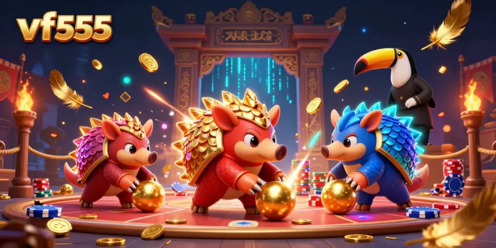 Engage in thrilling gaming as vf555 pangolins compete amidst vibrant casino elements!