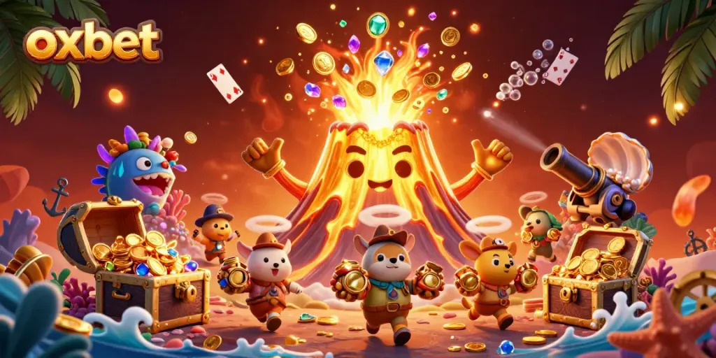 Experience thrill and excitement with OXBET's vibrant casino games and treasure scenes.
