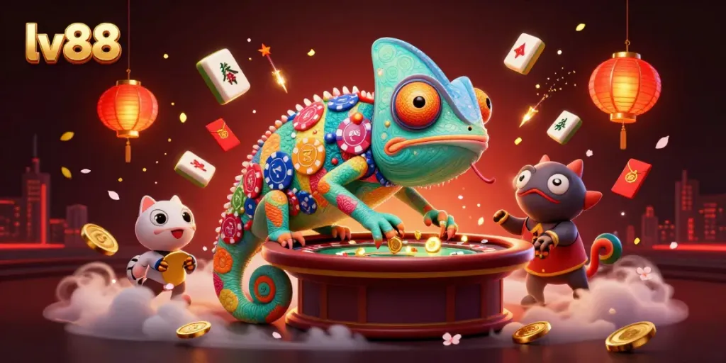 Experience the vibrant energy of lv88 with a lively chameleon casino owner at the center