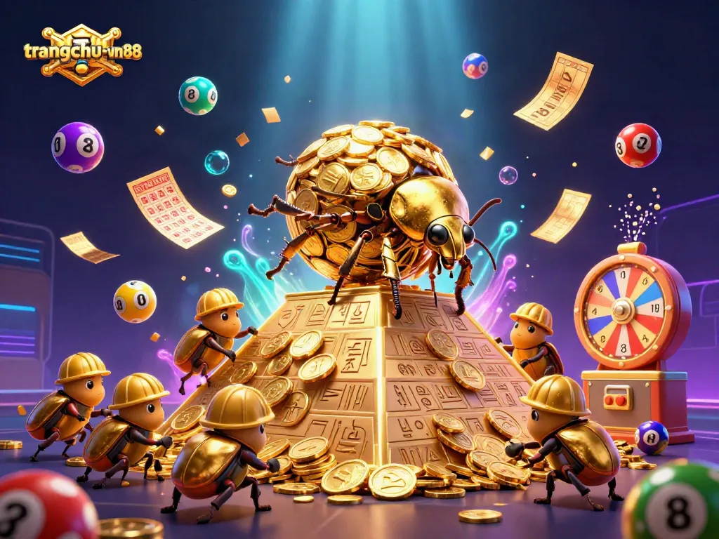 Engage with thrilling gaming experiences at trangchu-vin88, featuring vibrant lottery elements and golden casino symbols.