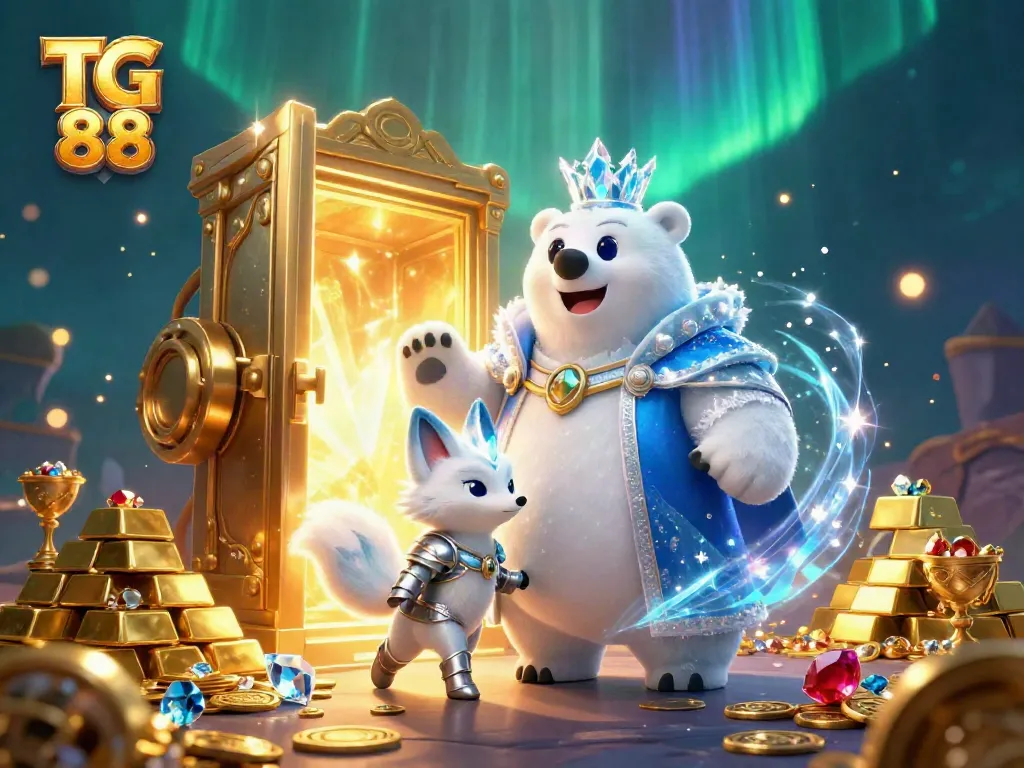 Engage with TG 88's vibrant casino adventures featuring 3D animated characters amidst piles of shiny treasures.